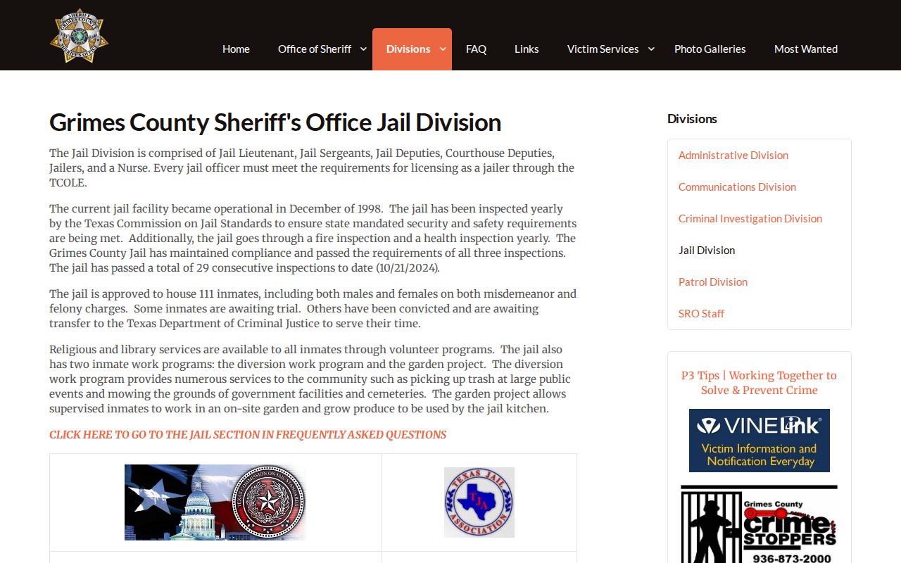 Grimes County Jail official booking-record and custody source